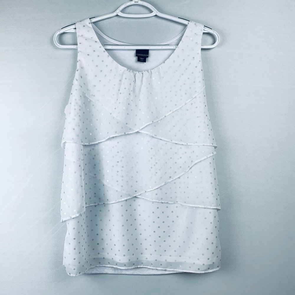 COVINGTON Polka Dot Sheer Ruffle Top